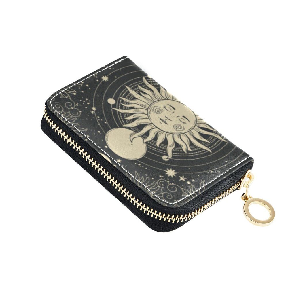 3110 Boho Tarot Moon RFID Credit Card Holder Wallets Accordion Leather